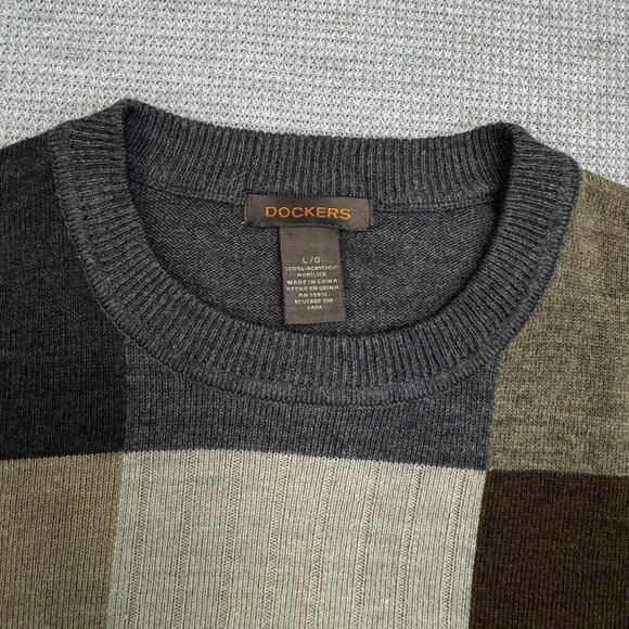 Dockers Mens Large Gray Colorblock Pullover Sweater Long Sleeve Crew Neck Office - Picture 5 of 10